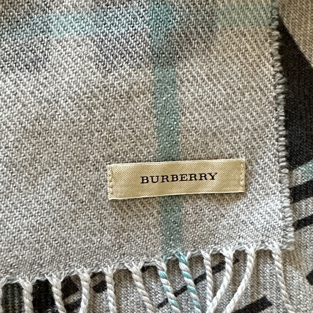 Burberry Deconstructed Plaid Gray and Teal Plaid Scarf Y2K - Picture 2 of 5